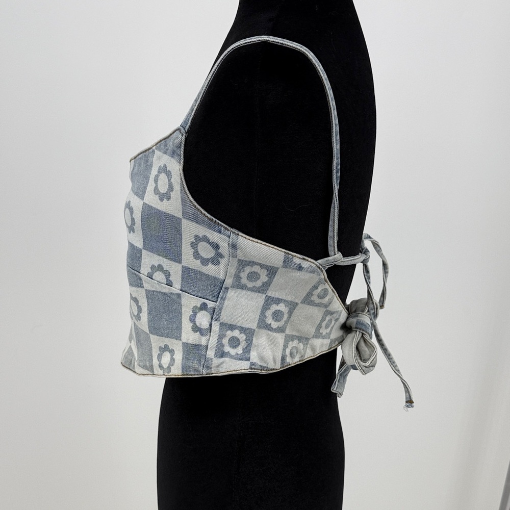 Balboa Checkered Cropped Demin Top size M/L - Picture 4 of 8